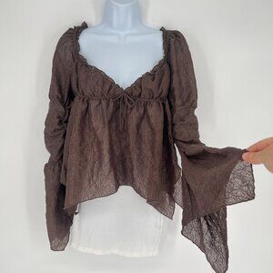 Urban Outfitters Forest Fairy Babydoll Top Womens Sz M Cottage Chocolate Brown
